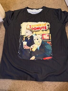 Black Graphic Tee with Dunkin' Donuts Horror Print